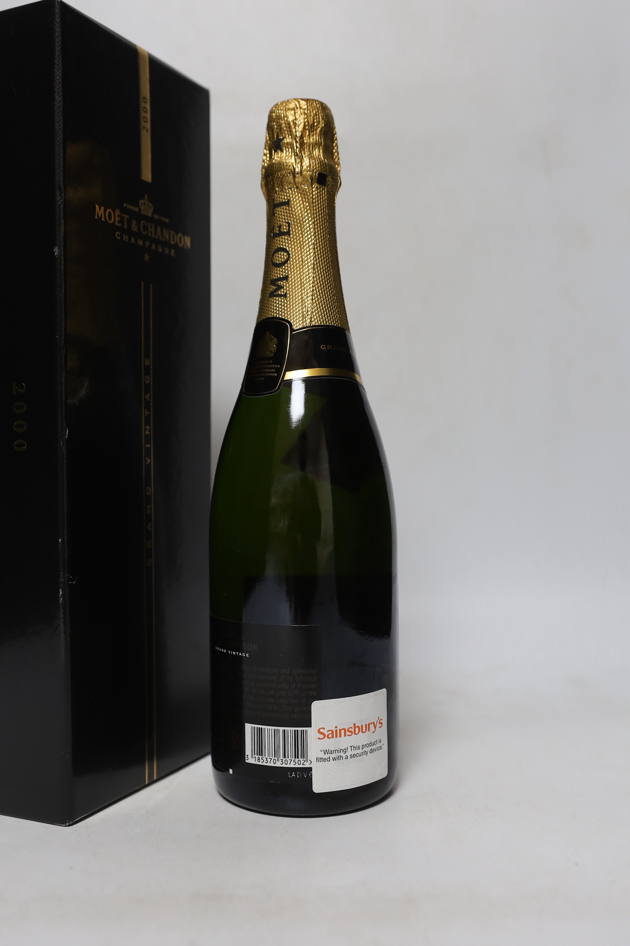 A Bottle of Moet and Chandon Grand Vintage 2000 champagne with box